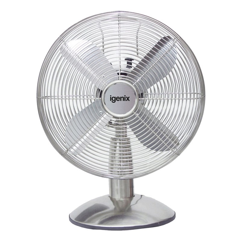 Igenix DF1250 Ventilatore Da Tavolo Retro Cromato 12 Pollici – 3 Velocità E Oscillazione Silenziosa Per Casa E Ufficio